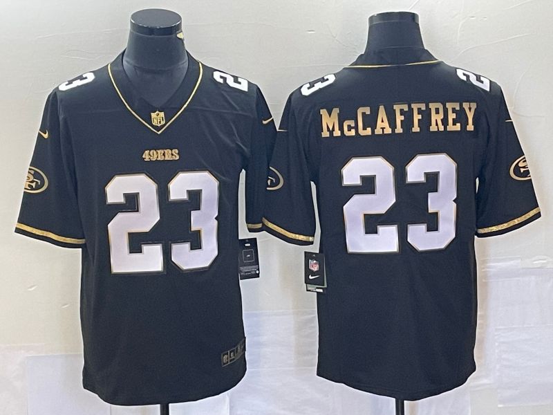 Men San Francisco 49ers #23 Mccaffrey Black Gold 2023 Nike Vapor Limited NFL Jersey